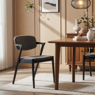 Sunvega Mid-Century Modern Z-Chair with Padded Backrest and Flared Legs in Black and Grey