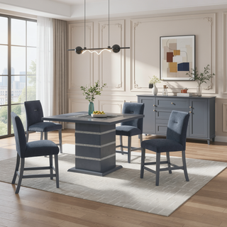 Sunvega Light Gray Contemporary Bar Stools with Padded Slat Design Back-Seat Cushions