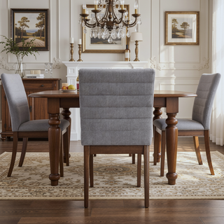 Sunvega Mid-Century Modern Dining Chairs Set of 2 with Channel Stitching and Rubberwood Frame
