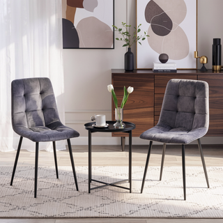 Sunvega Grey Velvet Dining Chairs Set of 2 with Metal Legs for Kitchen and Living Room