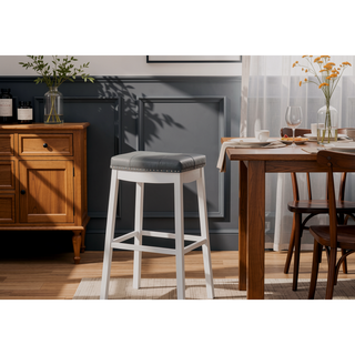 Sunvega Set of 2 Backless Bar Stools with Padded Grey Leather-Look Seat