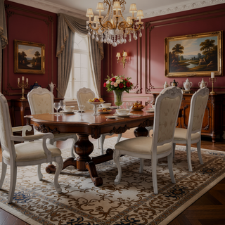Sunvega Bone-White Tufted Side Chair with Carved Claw Legs and Patterned Upholstery