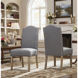 Sunvega Set of 2 Mod Urban Style Solid Wood Nailhead Grey Fabric Padded Parson Chairs