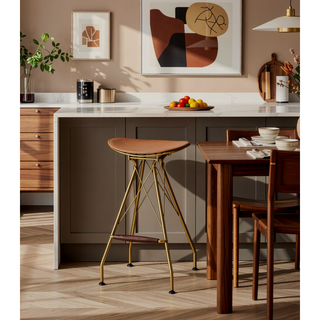 Sunvega Contemporary PU Leather and Gold Finish Metal Bar Stool Set of 2