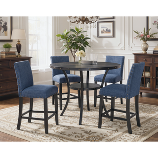 Sunvega Set of 2 Blue Linen Counter Height Stools with Nailhead Trim