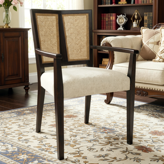Sunvega Mid-Century Modern Cane Back Arm Dining Chairs with Upholstered Seat Set of 2