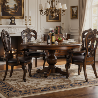 Sunvega Traditional Dark Brown Solid Wood Dining Chair with Ornate Corbels