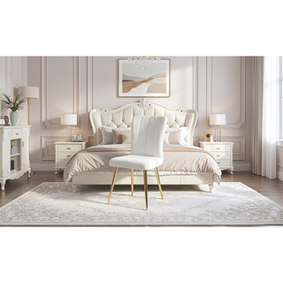 Sunvega Modern White Teddy Wool Dining Chair with Gold Plated Metal Legs for Living Room
