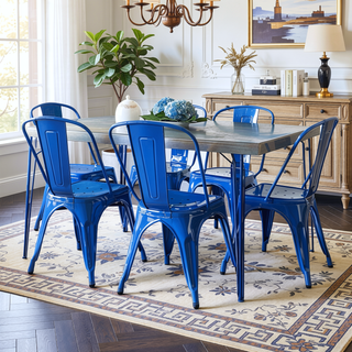 Sunvega Modern Blue Metal Dining Chairs Set of 2 with 18 Inch Seat Height