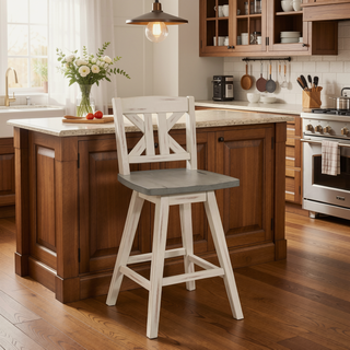 Sunvega Solid Rubberwood Counter Height Dining Table with Distressed Gray Finish