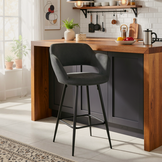 Sunvega Contemporary Black Metal and Grey Faux Leather Counter Stool Set of 2