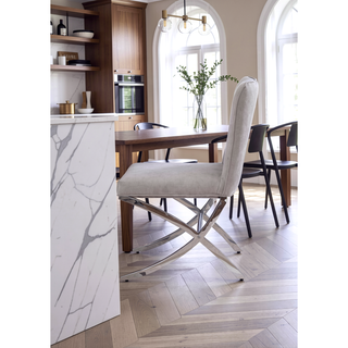 Sunvega Light Gray Velvet and Chrome Finish Armless Side Chair Set of 2