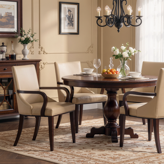 Sunvega Modern Dining Armchair with Faux Leather Upholstery and Solid Beech Wood Frame