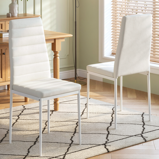 Sunvega Set of 4 Modern White PU Leather Upholstered Dining Chairs with Metal Frame