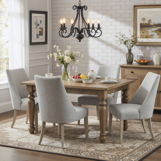 Sunvega High Back Upholstered Dining Chairs with Solid Wood Legs Set of 2