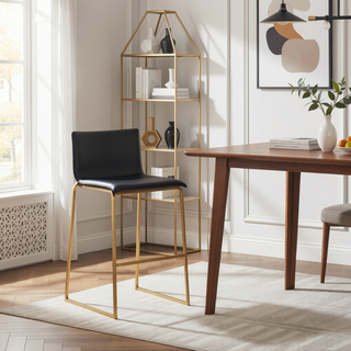Sunvega Contemporary Gold Steel and Black Faux Leather Barstool Set of 2