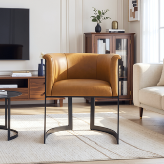 Sunvega Modern Upholstered Faux Leather Dining Chair with Geometric Metal Frame
