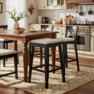Sunvega Antique Bronze Nail Head Detailing Saddle Counter Stool with Birch Legs