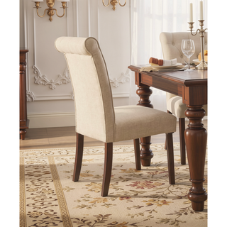 Sunvega Beige Linen Button Tufted Parson Armless Chair with Walnut Finish Legs