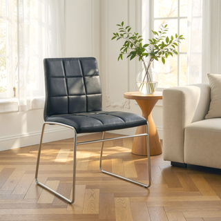 Sunvega Contemporary Black Leatherette High Chairs with Chrome Legs Set of 2