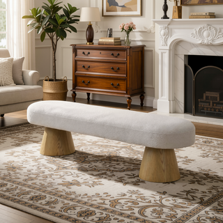 Sunvega Fully Assembled Upholstered Dining Bench with Wood Legs and Non-Slip Pads