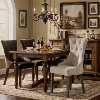 Sunvega Tufted Hourglass Back Side Chairs with Nailhead Trim and Reclaimed Grey Legs
