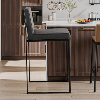 Sunvega Fuji High Back Counter Stool Set of 3 in Black Steel and Faux Leather