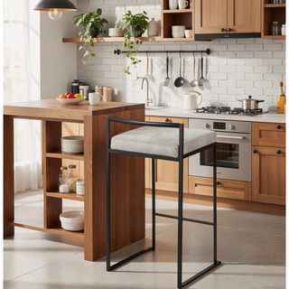 Sunvega Contemporary Stackable Counter Stool with Light Grey Cowboy Fabric Cushion Set of 2