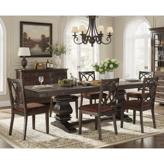 Sunvega Classic Transitional Style Espresso Finish Wood Frame Brown Seat Upholstery Dining Chairs