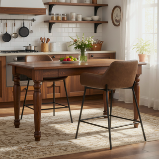 Sunvega Industrial Black Metal and Espresso Faux Leather Counter Stool Set of 2