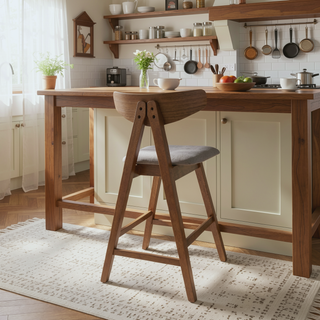 Sunvega Mid-Century Modern Rubberwood Counter Stool Set with Upholstered Seating