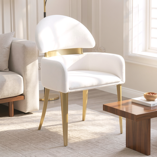 Sunvega Contemporary White and Gold Stainless Steel Arm Chairs for Dining Room