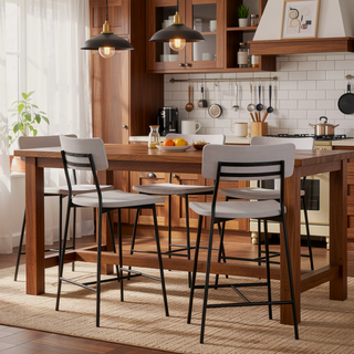 Sunvega Modern Counter Stool with Wood and Metal Frame and Saddle Shaped Seat