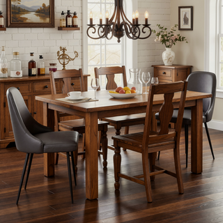 Sunvega Marcel Contemporary Dining Chair Set with Grey Faux Leather and Black Frame