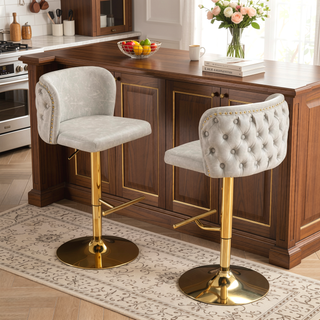 Sunvega Swivel Barstools with Tufted Back, Adjustable Seat Height and Chrome Base for Kitchen Island, Set of 2