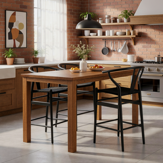 Sunvega Mid-Century Wishbone Barstool with Woven Papercord Seat Fully Assembled Walnut