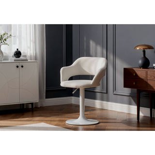 Sunvega Adjustable Swivel Bar Stool with White Metal Base and Leather Look Fabric