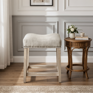 Sunvega Gray Upholstered Backless Saddle Seat Counter Stools Set of 2