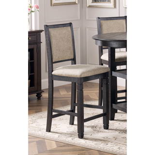 Sunvega Black Finish Wooden Counter Height Chairs with Beige Textured Fabric 2pcs Set
