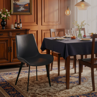 Sunvega Modern Brown Dining Chair with Black Metal Legs and Ergonomic Seat Design