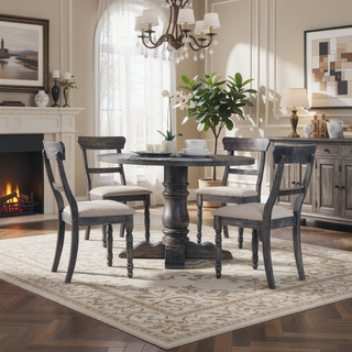 Sunvega Farmhouse Style Weathered Grey Side Chairs with Padded Seat and Turned Legs