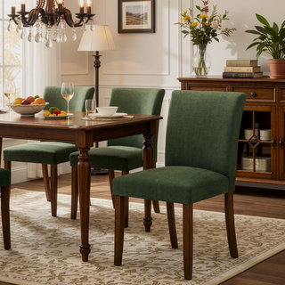 Sunvega Contemporary Upholstered Dining Side Chairs with Curved Back and Brown Wood Legs Set of 2