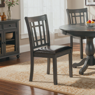 Sunvega Medium Grey and Black Lattice Back Side Chair Set of 2 with Padded Seat