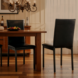 Sunvega Minimalist Mid-Century Inspired Black Leatherette Upholstered Side Chair Set of 2