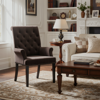 Sunvega Norwich Sand Upholstered Dining Arm Chair with Button-Tufted Back and Nailhead Trim