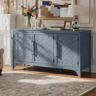 Sunvega MDF and Pine Veneer Sideboard Cabinet with Adjustable Shelves for Living Rooms