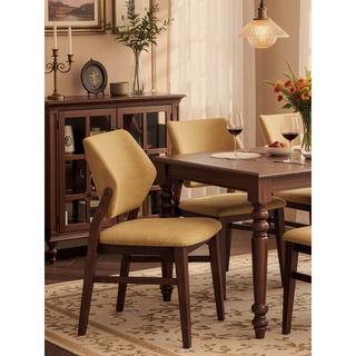 Sunvega Yellow Fabric and Walnut Finish Wooden Side Chair with Padded Seat