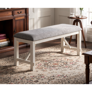 Sunvega Modern Farmhouse Style White Finish Upholstered Cushion Seat Bench