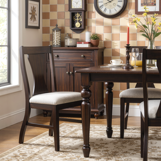Sunvega Contemporary Espresso Slat Back Chairs with Upholstered Seat for Dining Room