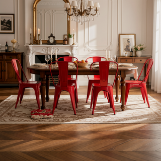 Sunvega High Gloss Red Metal Dining Chairs Set of 2 with 18 Inch Seat Height